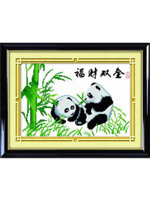 panda-1011 *พร้อมส่ง* ชุดปักครอสติช ลายคู่แพนด้า (ผ้า 11CTพิมพ์ลาย ปัก 3 เส้นเล็ก) ขนาด 38*28 ซม.ผ้าครอสติช 11CTพิมพ์ลายปักบนผ้า ไหมคอตตอน 11 สี ผังลาย เข็ม