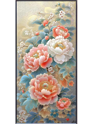 botan-1029 *สินค้าหมด* ชุดปักครอสติช ลายช่อโบตั๋น (ปักเต็มผืนผ้า ไม่มีเดินเส้น ผ้า11CTพิมพ์ลาย ปัก 3 เส้นเล็ก) ขนาด 50*75 ซม.ผ้าครอสติช 11CTพิมพ์ลายปักบนผ้า ไหมคอตตอน 32 สี ผังลาย เข็ม