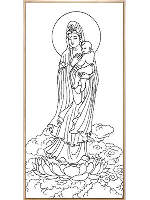 tep-1123 *สินค้าหมด* ชุดปักครอสติช ลายพระโพธิสัตว์กวนอิม ไหมสีดำ (ไม่มีเดินเส้น ไม่มีผังลาย ปักสีเดียวผ้า11CTพิมพ์ลาย ปัก 3 เส้นเล็ก) ขนาด 45*80 ซม.ผ้าครอสติช 11CTพิมพ์ลายปักบนผ้า ไหมคอตตอนสีดำ เข็ม