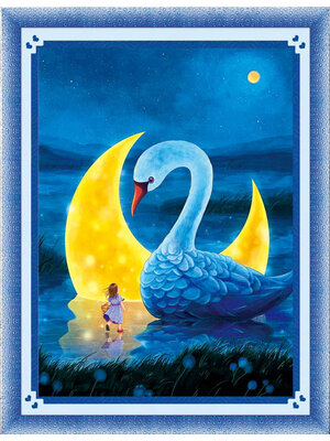 swan-1013 *สินค้าหมด* ชุดปักครอสติช ลายหงส์กับสาวน้อยในดวงจันทร์ (งานปักเต็มลาย ไม่มีเดินเส้น) ขนาด 51*64 ซม.ผ้าครอสติช 11CTพิมพ์ลายปักบนผ้า ไหมคอตตอน 22 สี ผังลาย เข็ม