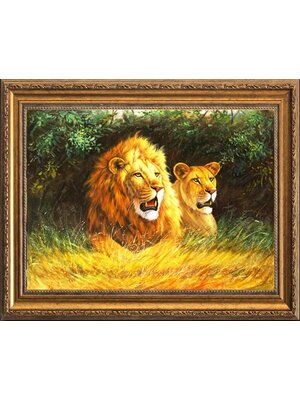 lion-2004 *พร้อมส่ง* ชุดภาพติดคริสตัลกลม ลายคู่สิงโต (งานติดเต็มภาพ) ขนาด 40*30 ซม. ผ้าแคนวาสลงผังลายเต็ม คริสตัลกลม 30 สี อุปกรณ์ครบชุด