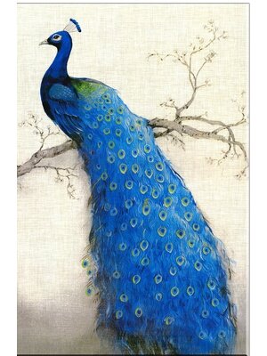 peacock-2091 *พร้อมส่ง* ชุดภาพติดคริสตัลกลม ลายนกยูงสีน้ำเงิน หันซ้าย (งานติดเต็มภาพ) ขนาด 45*60 ซม. ผ้าแคนวาสลงผังลายเต็ม คริสตัลกลม 25 สี อุปกรณ์ครบชุด