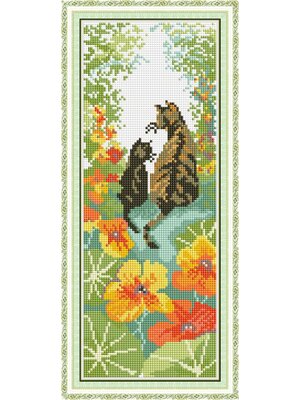 cat-1053 *พร้อมส่ง* ชุดปักครอสติช ลายแมวน้อยกับดอกไม้ ชุดที่ 1 (ผ้า11CTพิมพ์ลาย ปัก 3 เส้นเล็ก) ขนาด 19*52 ซม.ผ้าครอสติช 11CTพิมพ์ลายปักบนผ้า ไหมคอตตอน 21 สี ผังลาย เข็ม