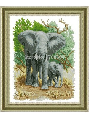 chang-1010 *พร้อมส่ง* ชุดปักครอสติช ลายช้างแม่ลูก (ไม่มีเดินเส้น ไม่มีผังลาย ผ้า11CTพิมพ์ลาย ปัก 3 เส้นเล็ก) ขนาด 43*54 ซม.ผ้าครอสติช 11CTพิมพ์ลายปักบนผ้า+ไหมคอตตอน 23 สี+เข็ม