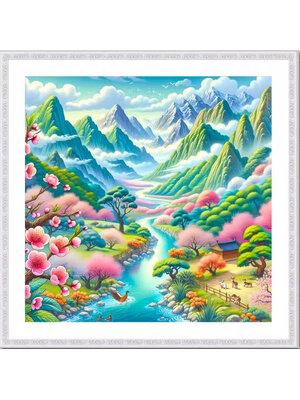 view-1001 *พร้อมส่ง* ชุดปักครอสติช ลายขุนเขากลางป่าใหญ่ (ปักเต็มผืนผ้า ไม่มีเดินเส้น ผ้า11CTพิมพ์ลาย ปัก 3 เส้นเล็ก) ขนาด 62*62 ซม.ผ้าครอสติช 11CTพิมพ์ลายปักบนผ้า ไหมคอตตอน 36 สี ผังลาย เข็ม