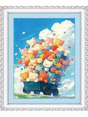 bear-1004 *พร้อมส่ง* ชุดปักครอสติช ลายทัวร์น้องหมี (ปักเต็มผืนผ้า ไม่มีเดินเส้น ผ้า11CTพิมพ์ลาย ปัก 3 เส้นเล็ก) ขนาด 50*70 ซม.ผ้าครอสติช 11CTพิมพ์ลายปักบนผ้า ไหมคอตตอน 19 สี ผังลาย เข็ม