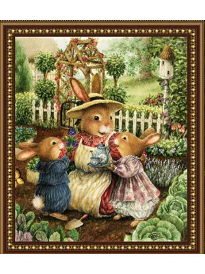 rabbit-1017 *สินค้าหมด* ชุดปักครอสติช ลายครอบครัวกระต่าย (ปักเต็มผืนผ้า ไม่มีเดินเส้น ผ้า11CT พิมพ์ลาย ปัก 3 เส้นเล็ก) ขนาด 59*63 ซม.ผ้าครอสติช 11CTพิมพ์ลายปักบนผ้า ไหมคอตตอน 58 สี ผังลาย เข็ม