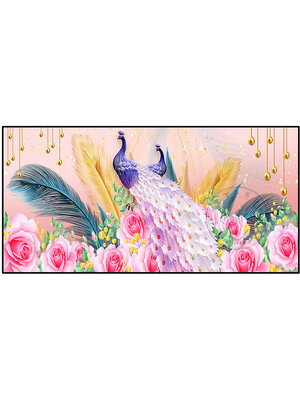 peacock-1037 *พร้อมส่ง* ชุดปักครอสติช ลายนกยูงคู่ในสวนกุหลาบ (ปักเต็มผืนผ้า ไม่มีเดินเส้น ผ้า11CTพิมพ์ลาย ปัก 3 เส้นเล็ก) ขนาด 100*55 ซม.ผ้าครอสติช 11CTพิมพ์ลายปักบนผ้า ไหมคอตตอน 39 สี ผังลาย เข็ม