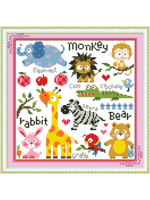 animal-1100 *สินค้าหมด* ชุดปักครอสติช ลายสัตว์น้อยน่ารัก (ผ้า11CTพิมพ์ลาย ปัก 3 เส้นเล็ก) ขนาด 32*32 ซม. ผ้าครอสติช 11CTพิมพ์ลายปักบนผ้า ไหมคอตตอน 15 สี ผังลาย เข็ม