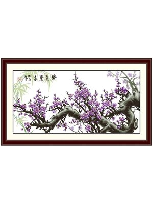 mei-1004 *พร้อมส่ง* ชุดปักครอสติช ลายช่อดอกเหมยสีม่วง ขนาด 95*55 ซม.ผ้าครอสติช 11CTพิมพ์ลายปักบนผ้า ไหมคอตตอน 16 สี ผังลาย เข็ม