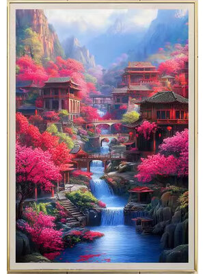 home-1110 *สินค้าหมด* ชุดปักครอสติช ลายหมู่บ้านในฤดูร้อน summer (ปักเต็มผืนผ้า ไม่มีเดินเส้น ผ้า11CT พิมพ์ลาย ปัก 3 เส้นเล็ก) ขนาด 50*65 ซม.ผ้าครอสติช 11CTพิมพ์ลายปักบนผ้า ไหมคอตตอน 54 สี ผังลาย เข็ม