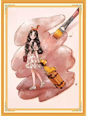 girl-1039 *พร้อมส่ง* ชุดปักครอสติช ลายสาวน้อยนักเดินทาง (ปักเต็มผืนผ้า ผ้า11CTพิมพ์ลาย ปัก 3 เส้นเล็ก) ขนาด 53*72 ซม.ผ้าครอสติช 11CTพิมพ์ลายปักบนผ้า ไหมคอตตอน 24 สี ผังลาย เข็ม