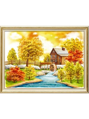 home-2001 *พร้อมส่ง* ชุดภาพติดคริสตัลกลม ลายชนบทในฤดูใบไม้ร่วง (งานติดเต็มภาพ) ขนาด 50*37 ซม.คริสตัลกลม 30 สี อุปกรณ์ครบชุด