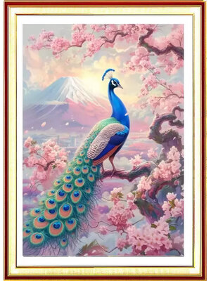 peacock-1009 *พร้อมส่ง* ชุดปักครอสติช ลายนกยูงเกาะกิ่งซากุระ (ปักเต็มผืนผ้า ไม่มีเดินเส้น ผ้า11CTพิมพ์ลาย ปัก 3 เส้นเล็ก) ขนาด 50*70 ซม.ผ้าครอสติช 11CTพิมพ์ลายปักบนผ้า ไหมคอตตอน 19 สี ผังลาย เข็ม