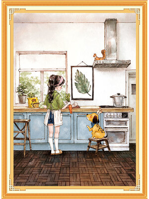 girl-1107 *สินค้าหมด* ชุดปักครอสติช ลายสาวน้อยกับน้องหมา (ปักเต็มผืนผ้า ไม่มีเดินเส้น ผ้า 11CTพิมพ์ลาย ปัก 3 เส้นเล็ก) ขนาด 53*72 ซม.ผ้าครอสติช 11CTพิมพ์ลายปักบนผ้า ไหมคอตตอน 38 สี ผังลาย เข็ม