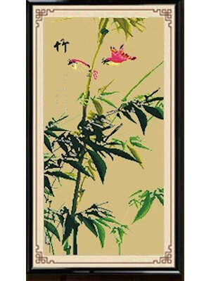 bamboo-1007 *พร้อมส่ง* ชุดปักครอสติช ลายนกน้อยเกาะกิ่งไผ่ (ผ้าสีน้ำตาล ) ขนาด 51*91 ซม.ผ้าครอสติช 11CTสีน้ำตาล ไหมคอตตอน 21 สี ผังลาย เข็ม