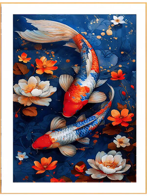 pla-1029 *สินค้าหมด* ชุดปักครอสติช ลายคู่ปลาคาร์ป (ปักเต็มผืนผ้า ไม่มีเดินเส้น ผ้า11CT พิมพ์ลาย ปัก 3 เส้นเล็ก) ขนาด 50*70 ซม.ผ้าครอสติช 11CTพิมพ์ลายปักเต็มลายผ้า ไหมคอตตอน 32 สี ผังลาย เข็ม