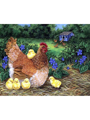 kai-2002 *พร้อมส่ง* ชุดภาพติดคริสตัลกลม ลายแม่ไก่กับลูกเจี๊ยบ (งานติดเต็มภาพ) ขนาด 50*40 ซม.ผ้าแคนวาสลงผังลายเต็ม+คริสตัลกลม 35 สี+อุปกรณ์ครบชุด