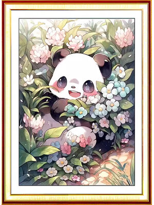 panda-1018 *พร้อมส่ง* ชุดปักครอสติช ลายแพนด้ากลางสวนดอกไม้ (ปักเต็มผืนผ้า ไม่มีเดินเส้น ผ้า 9CTพิมพ์ลาย มีประกาย ปัก 4 เส้นเล็ก) ขนาด 60*85 ซม.ผ้าครอสติช 9CTพิมพ์ลายปักบนผ้า ไหมคอตตอน 40 สี ผังลาย เข็ม