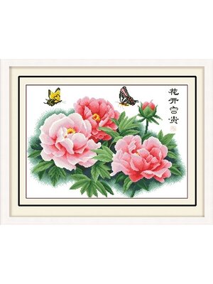 botan-1066 *พร้อมส่ง* ชุดปักครอสติช ลายช่อโบตั๋น (ผ้า11CTพิมพ์ลาย ปัก 3 เส้นเล็ก) ขนาด ขนาด 62*46 ซม.ผ้าครอสติช 11CTพิมพ์ลายปักบนผ้า+ไหมคอตตอน 27 สี+ผังลาย+เข็ม