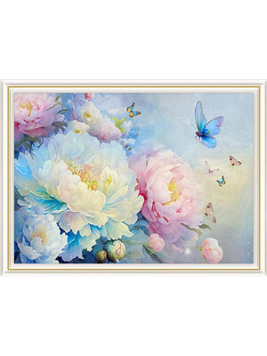 botan-1119 *สินค้าหมด* ชุดปักครอสติช ลายช่อโบตั๋นกับผีเสื้อ (ปักเต็มผืนผ้า ไม่มีเดินเส้น ผ้า11CTพิมพ์ลาย ปัก 3 เส้นเล็ก) ขนาด 67*51 ซม.ผ้าครอสติช 11CTพิมพ์ลายปักบนผ้า ไหมคอตตอน 53 สี ผังลาย เข็ม