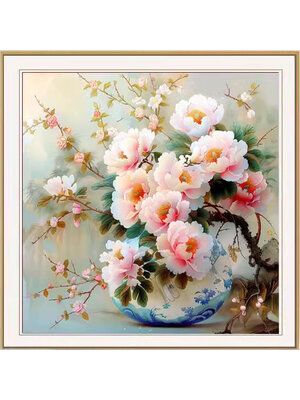 botan-1129 *สินค้าหมด* ชุดปักครอสติช ลายโบตั๋นในแจกันลายคราม (ปักเต็มผืนผ้า ไม่มีเดินเส้น ผ้า11CTพิมพ์ลาย ปัก 3 เส้นเล็ก) ขนาด 50*50 ซม.ผ้าครอสติช 11CTพิมพ์ลายปักบนผ้า ไหมคอตตอน 60 สี ผังลาย เข็ม