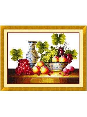 fruit-2001 *พร้อมส่ง* ชุดภาพติดคริสตัลกลม ลายผลไม้ในถาดลายคราม งานติดเต็มภาพ ขนาด 40*30 ซม.คริสตัลกลม 29 สี อุปกรณ์ครบชุด