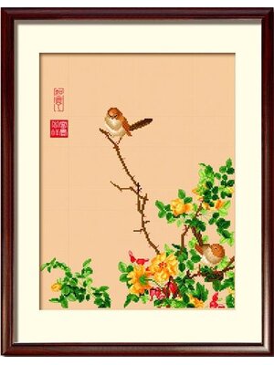 bird-1012 *พร้อมส่ง* ชุดปักครอสติช ลายนกน้อยกับดอกไม้ ชุดที่ 2 (ผ้า11CTสีน้ำตาล พิมพ์ลาย ปัก 3 เส้นเล็ก) ขนาด 41*49 ซม.ผ้าครอสติช 11CTสีน้ำตาล พิมพ์ลายปักบนผ้า ไหมคอตตอน 33 สี ผังลาย เข็ม