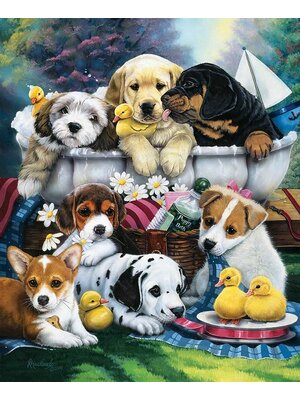 dog-2004 *สินค้าหมด* ชุดภาพติดคริสตัลกลม ลายได้เวลาอาบน้ำ (งานติดเต็มภาพ) ขนาด 40*50 ซม มีภาพลงกาวติดเต็มลาย คริสตัลกลม 40 สี อุปกรณ์ครบชุด