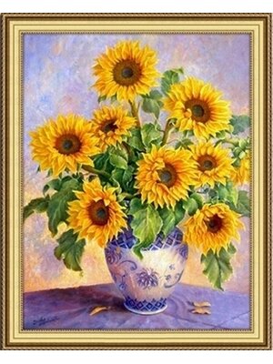 sunflower-2008 *พร้อมส่ง* ชุดภาพติดคริสตัลกลม ลายแจกันดอกทานตะวัน ( งานติดเต็มภาพ ) ขนาด 40*50 ซม. ผ้าแคนวาสลงผังลายเต็ม คริสตัลกลม 27 สี อุปกรณ์ครบชุด