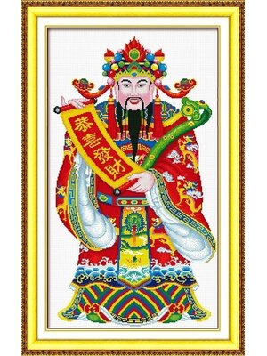 tep-1110 *สินค้าหมด* ชุดปักครอสติช ลายเทพไฉ่ซินเอี๊ย (ปักครั้งละ 3 เส้นเล็ก) ขนาด 50*83 ซม.ผ้าครอสติช 11CTพิมพ์ลายปักบนผ้า+ไหมคอตตอน 64 สี ผังลาย เข็ม