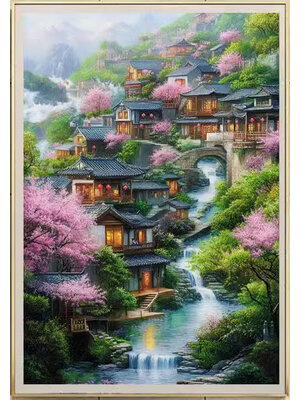 home-1158 *สินค้าหมด* ชุดปักครอสติช ลายหมู่บ้านในฤดูใบไม้ผลิ spring (ปักเต็มผืนผ้า ไม่มีเดินเส้น ผ้า11CT พิมพ์ลาย ปัก 3 เส้นเล็ก) ขนาด 50*70 ซม.ผ้าครอสติช 11CTพิมพ์ลายปักบนผ้า ไหมคอตตอน 59 สี ผังลาย เข็ม