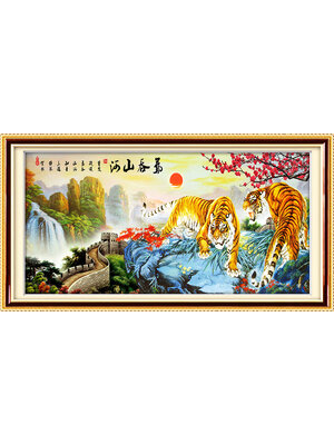 tiger-1020 *พร้อมส่ง* ชุดปักครอสติช ลาย 2 พยัคฆ์ กำแพงเมืองจีน (ปักเต็มผืนผ้า ปักครั้งละ 3 เส้นเล็ก) ขนาด 100*55 ซม.ผ้าครอสติช 11CTพิมพ์ลายปักบนผ้า ไหมคอตตอน 48 สี ผังลาย เข็ม