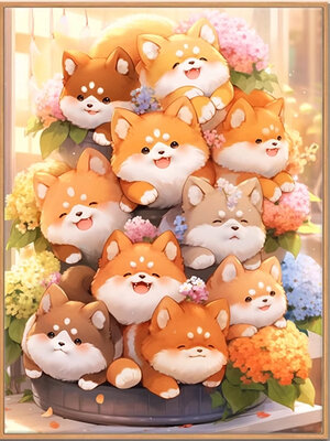 dog-1015 *สินค้าหมด* ชุดปักครอสติช ลายน้องหมาช่อบูเก้ (ปักเต็มผืนผ้า ไม่มีเดินเส้น ผ้า11CTพิมพ์ลาย ปัก 3 เส้นเล็ก) ขนาด 54*70 ซม.ผ้าครอสติช 11CTพิมพ์ลายปักบนผ้า ไหมคอตตอน 45 สี ผังลาย เข็ม