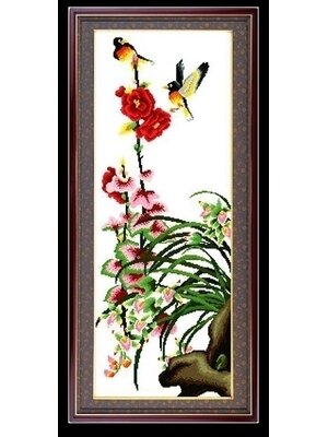 bloom-1030 *พร้อมส่ง* ชุดปักครอสติช ลายนกน้อยกับช่อกล้วยไม้ (ผ้า11CTพิมพ์ลาย ปัก 3 เส้นเล็ก) ขนาด 37*87 ซม ผ้าครอสติช 11CTพิมพ์ลายปักบนผ้า ไหมคอตตอน 40 สี ผังลาย เข็ม