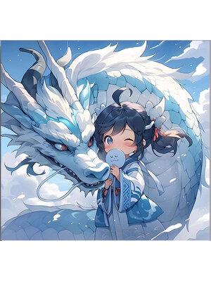 girl-1024 *พร้อมส่ง* ชุดปักครอสติช ลายสาวน้อยมังกร (ปักเต็มผืนผ้า ไม่มีเดินเส้น ผ้า9CTพิมพ์ลาย ปัก 4 เส้นเล็ก) ขนาด 60*60 ซม. ผ้าครอสติช 9CTพิมพ์ลายปักเต็มลายผ้า ไหมคอตตอน 39 สี ผังลาย เข็ม