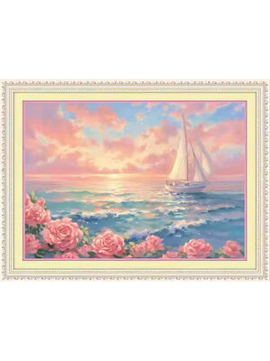 boat-1006 *พร้อมส่ง* ชุดปักครอสติช ลายล่องเรือสำเภา (ปักเต็มผืนผ้า ไม่มีเดินเส้น ผ้า11CTพิมพ์ลาย ปัก 3 เส้นเล็ก) ขนาด 70*50 ซม.ผ้าครอสติช 11CTพิมพ์ลายปักบนผ้า ไหมคอตตอน 12 สี ผังลาย เข็ม