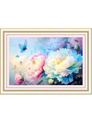 botan-1002 *พร้อมส่ง* ชุดปักครอสติช ลายช่อโบตั๋นกับผีเสื้อ (ปักเต็มผืนผ้า ไม่มีเดินเส้น ผ้า9CTพิมพ์ลาย ปัก 4 เส้นเล็ก) ขนาด 85*60 ซม.ผ้าครอสติช 11CTพิมพ์ลายปักบนผ้า ไหมคอตตอน 46 สี ผังลาย เข็ม