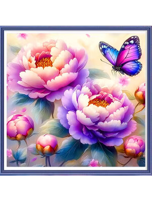 botan-1147 *สินค้าหมด* ชุดปักครอสติช ลายผีเสื้อกับช่อโบตั๋น (ปักเต็มผืนผ้า ไม่มีเดินเส้น ผ้า11CTพิมพ์ลาย ปัก 3 เส้นเล็ก) ขนาด 50*50 ซม.ผ้าครอสติช 11CTพิมพ์ลายปักบนผ้า ไหมคอตตอน 24 สี ผังลาย เข็ม