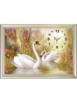 clock-2040 *สินค้าหมด* ชุดภาพติดคริสตัลกลม ลายนาฬิกาหงส์คู่ (งานติดเต็มภาพ) ขนาดใหญ่ 70*50 ซม. คริสตัลกลม 21 สี ( มีตัวเรือนนาฬิกา ) ฟรีคริสตัลกุหลาบ