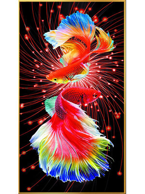 pla-1027 *พร้อมส่ง* ชุดปักครอสติช ลายคู่ปลากัด (ปักเต็มผืนผ้า ไม่มีเดินเส้น ผ้า11CTพิมพ์ลาย ปัก 3 เส้นเล็ก ) ขนาด 50*85 ซม.ผ้าครอสติช 11CTพิมพ์ลายปักบนผ้า ไหมคอตตอน 28 สี ผังลาย เข็ม