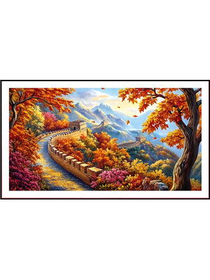 view-1153 *สินค้าหมด* ชุดปักครอสติช ลายกำแพงเมืองจีน ในฤดูใบไม้เปลี่ยนสี (ปักเต็มผืนผ้า ไม่มีเดินเส้น ผ้า11CTพิมพ์ลาย ปัก 3 เส้นเล็ก) ขนาด 70*50 ซม.ผ้าครอสติช 11CTพิมพ์ลายปักบนผ้า+ไหมคอตตอน 35 สี+ผังลาย+เข็ม
