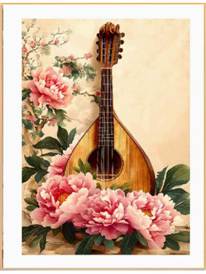 botan-1110 *สินค้าหมด* ชุดปักครอสติช ลายช่อโบตั๋นพิณจีน (ปักเต็มผืนผ้า ไม่มีเดินเส้น ผ้า11CT พิมพ์ลาย ปัก 3 เส้นเล็ก) ขนาด 50*70 ซม.ผ้าครอสติช 11CTพิมพ์ลายปักบนผ้า ไหมคอตตอน 32 สี ผังลาย เข็ม