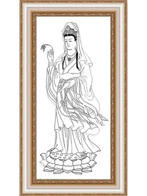 tep-1137 *สินค้าหมด* ชุดปักครอสติช ลายพระโพธิสัตว์กวนอิม ไหมปักสีดำ (ไม่มีเดินเส้น ไม่มีผังลาย ผ้า11CTพิมพ์ลาย ปัก 3 เส้นเล็ก) ขนาด 40*79 ซม.ผ้าครอสติช 11CTพิมพ์ลายปักบนผ้า ไหมคอตตอน 4 สี ไม่มีผังลาย สีปักน้อยพิมพ์ผังลายลงบนผ้าเลย เข็ม