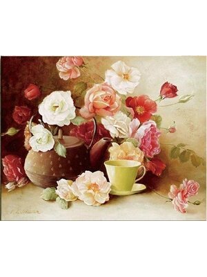 tea-1005 *พร้อมส่ง* ชุดปักครอสติช ลายชุดน้ำชา (ปักเต็มผืนผ้า ไม่มีเดินเส้น ผ้า11CTพิมพ์ลาย ปัก 3 เส้นเล็ก ) ขนาด 80*65 ซม.ผ้าครอสติช 11CTพิมพ์ลายปักบนผ้า+ไหมคอตตอน 38 สี+ผังลาย+เข็ม