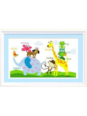 animal-1004 *พร้อมส่ง* ชุดปักครอสติช ลายเพื่อนรักสัตว์น้อย (ผ้า11CTพิมพ์ลาย ปัก 3 เส้นเล็ก) ขนาด 48*31 ซม. ผ้าครอสติช 11CTพิมพ์ลายปักบนผ้า ไหมคอตตอน 22 สี ผังลาย เข็ม