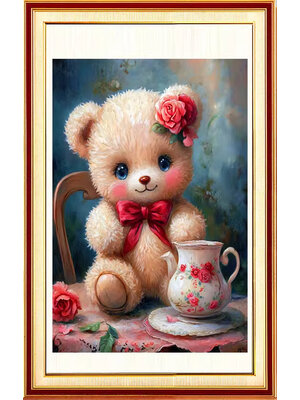 bear-1002 *พร้อมส่ง* ชุดปักครอสติช ลายน้องหมี tea time (ปักเต็มผืนผ้า ไม่มีเดินเส้น ผ้า11CTพิมพ์ลาย ปัก 3 เส้นเล็ก ) ขนาด 50*70 ซม.ผ้าครอสติช 11CTพิมพ์ลายปักเต็มลายผ้า+ไหมคอตตอน 34 สี+ผังลาย+เข็ม