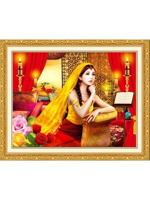 lady-2017 *พร้อมส่ง* ชุดภาพติดคริสตัลกลม ลายสาวงาม งานติดเต็มภาพ ขนาด 50*40 ซม.ผ้าแคนวาสลงผังลายเต็ม คริสตัลกลม 37 สี อุปกรณ์ครบชุด