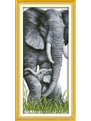 chang-1101 *สินค้าหมด* ชุดปักครอสติช ลายช้างแม่ลูก (ไม่มีเดินเส้น) ขนาด 26*57 ซม.ผ้าครอสติช 11CTพิมพ์ลายปักบนผ้า ไหมคอตตอน 12 สี ผังลาย เข็ม