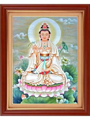 tep-1051 *สินค้าหมด* ชุดปักครอสติช ลายพระโพธิสัตว์กวนอิม (ปักเต็มผืนผ้า ไม่มีเดินเส้น ปักครั้งละ 3 เส้นเล็ก) ขนาด 72*93 ซม.ผ้าครอสติช 11CTพิมพ์ลายปักเต็มลายผ้า+ไหมคอตตอน 60 สี+ผังลาย+เข็ม